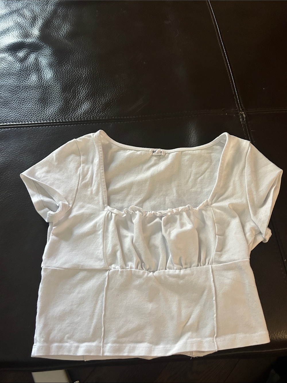 Garage White Square-Neck Ruched Crop Top